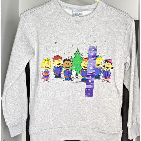 Peanuts Christmas Sweatshirt Kids Grey Sz10 LIGHTS UP Read - Picture 1 of 6